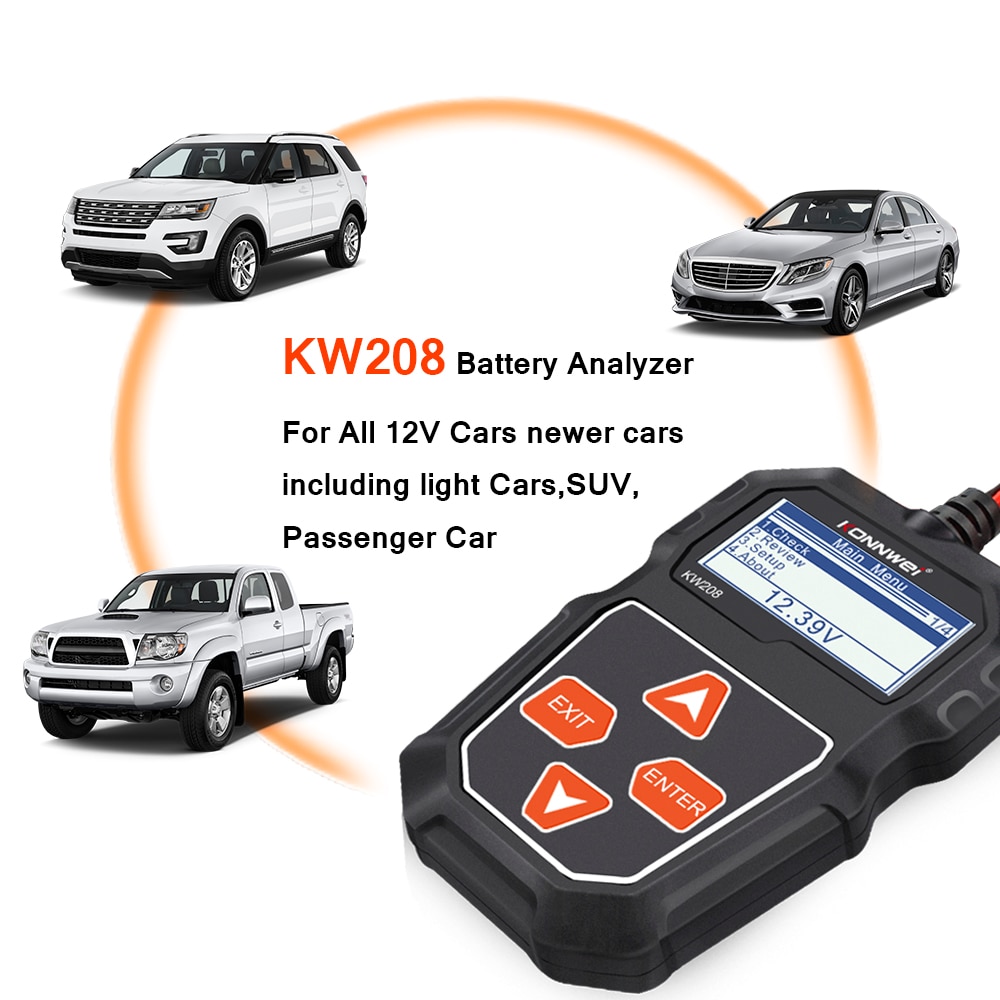 KONNWEI-probador de batería de coche KW208, 12V, 100 a 2000CCA, herramientas de batería para el coche, carga rápida, Analizador de cargador de diagnóstico