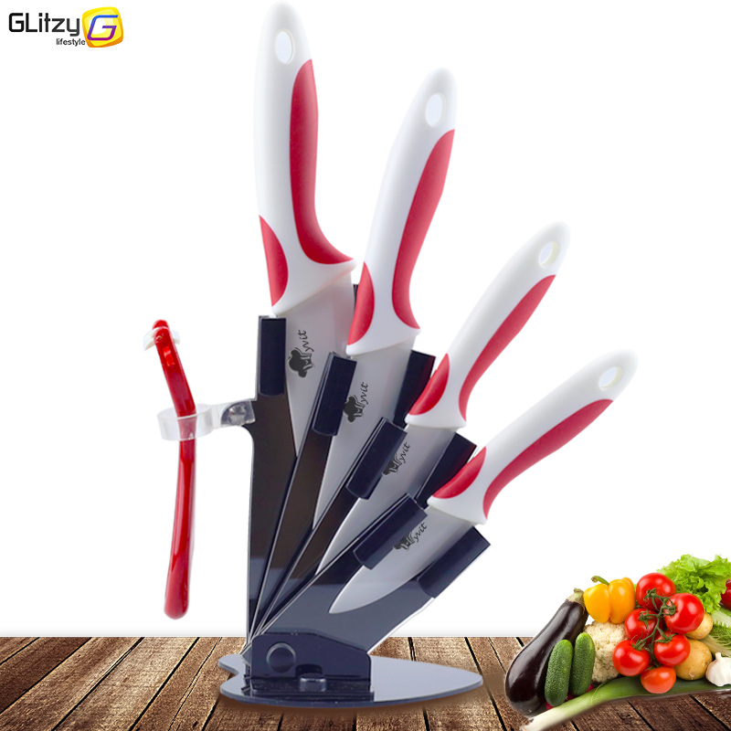 Keramik Messer Küche 3 4 5 6 Zoll Koch Utilityw Halfter Schäler Weiß Zirkonia Klinge Obst Gemüse Kochen Werkzeug 4 stück einstellen: rot Weiß