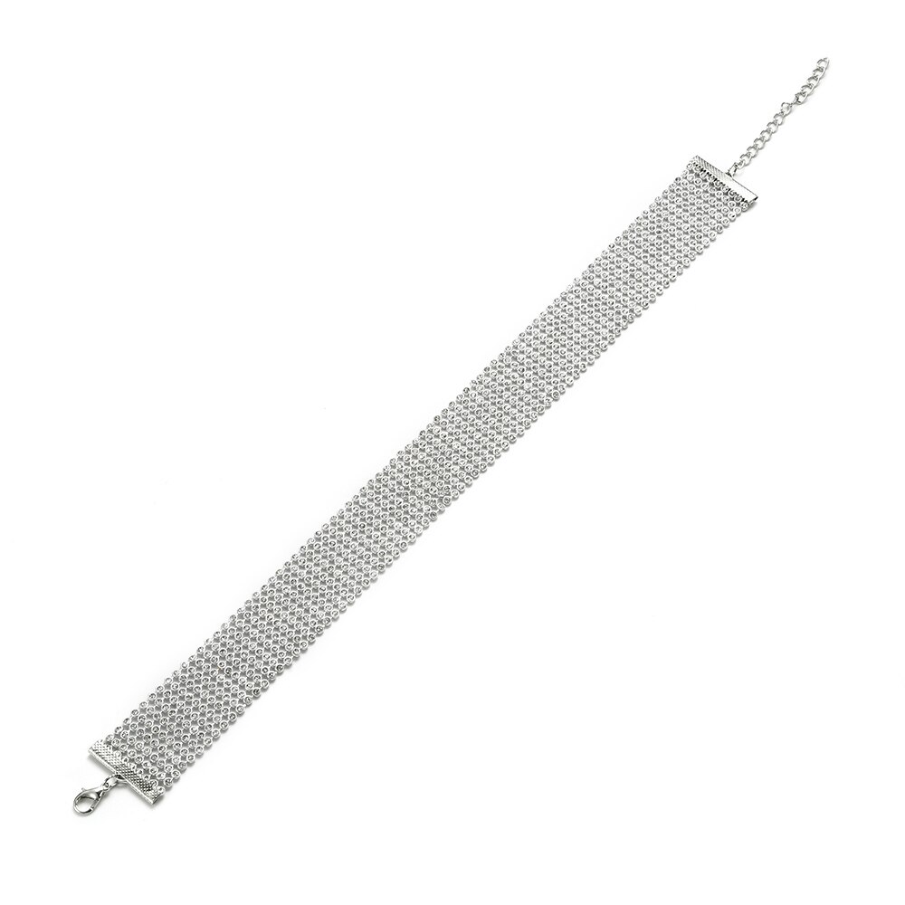 Rhinestone Choker Ketting Vrouwen Crystal Choker Verklaring chocker kraag mode sieraden: silver