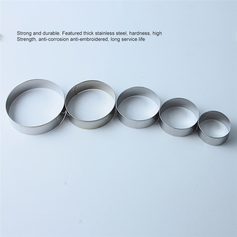 VOGVIGO 5 stks/set Rvs Ronde Mousse Ring Mold DIY Mousse Cake Decoratie Mallen Bakkerij Biscuit Gereedschap