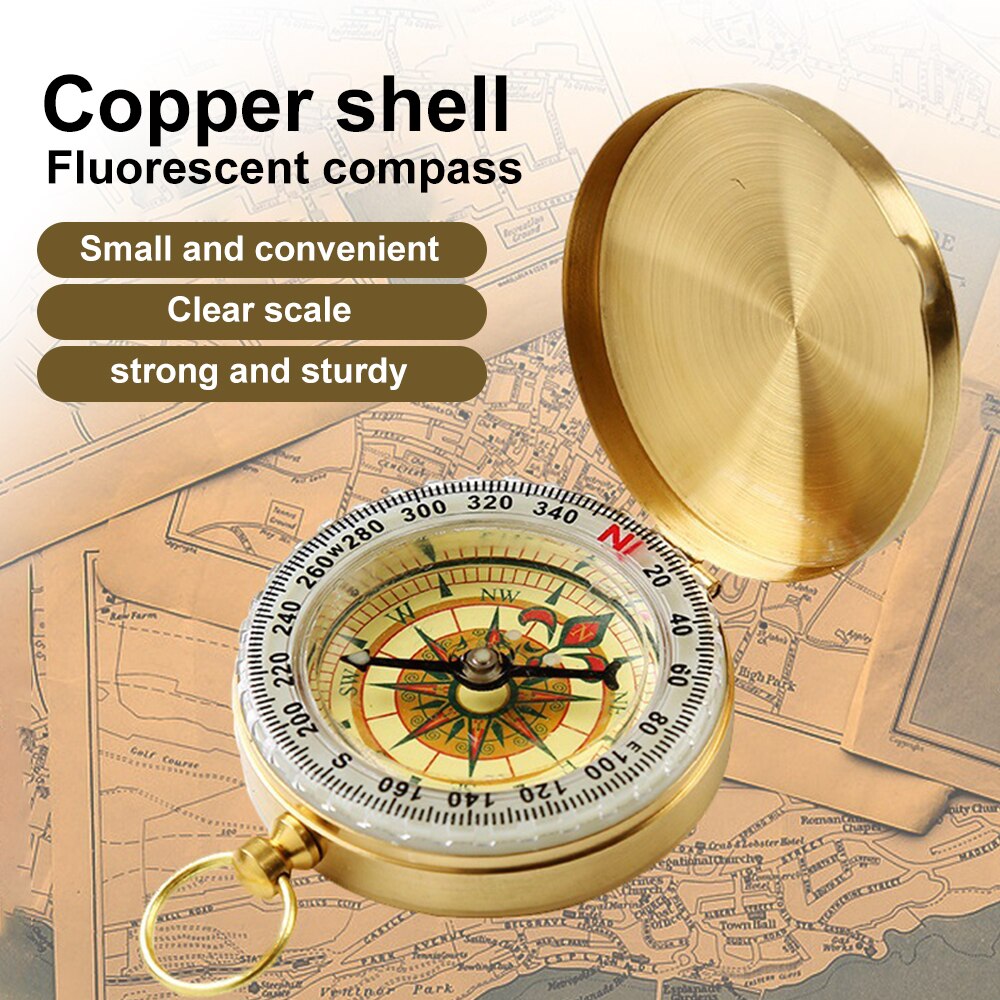 Waterproof Camping Compass Keychain Portable Hiking Pocket Brass Compass With Luminous Climbing Hiking Measuring Tool
