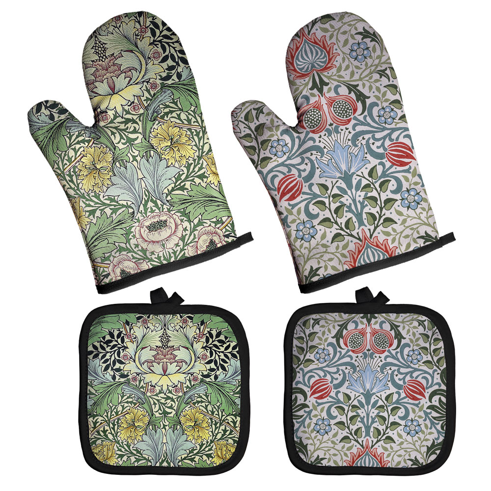 Retro Pattern Microwave Glove Potholder Polyester Oven Mitt Insulation Gloves Kitchen Pad Baking BBQ Gloves Home Decor