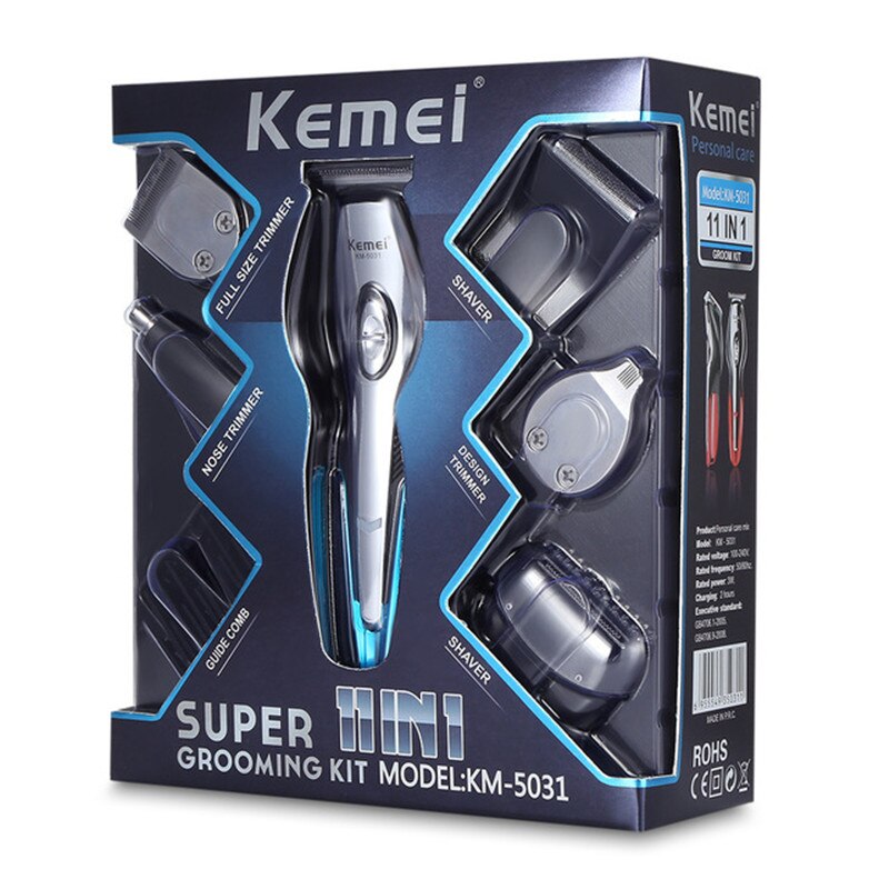 kemei hair trimmer KM-5031 electric hair clipper 11 in 1 haircut machine bald head oil head nose shaver beard razor rechargeable: Gold