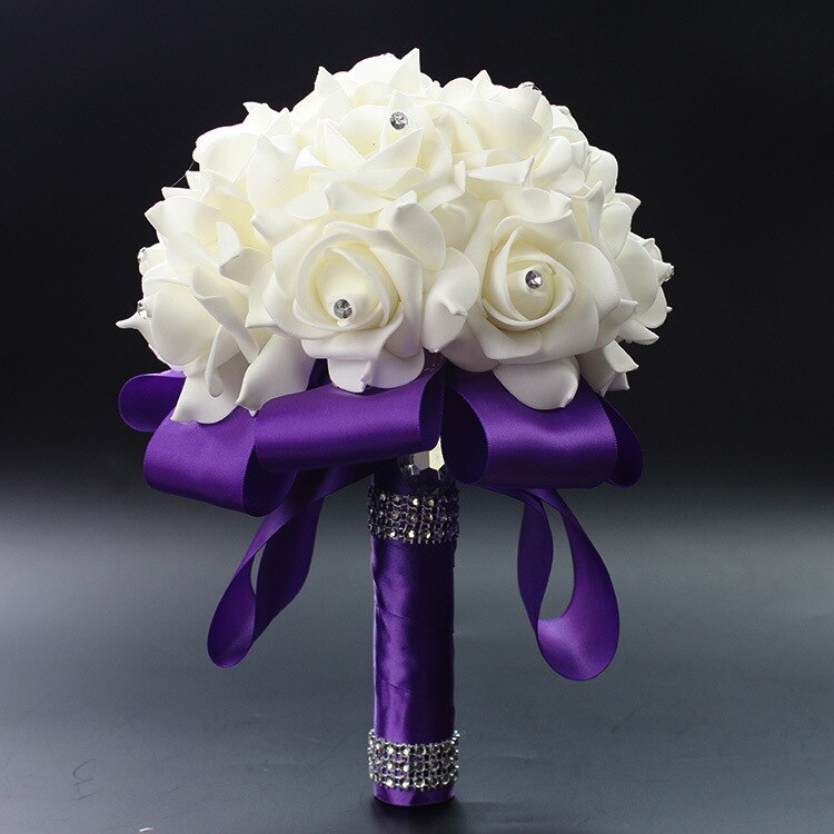 barato Prom bebé flor azul broche De ramo De Bodas De Boda boda Ramos PE Rosa diamante cinta ramo AA30: purple
