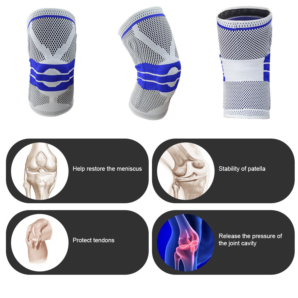 Knee Brace Knee Support Knee Compression Sleeve Support Elastic Knee Wraps Patella Stabilizer with Silicone Gel & Spring Support