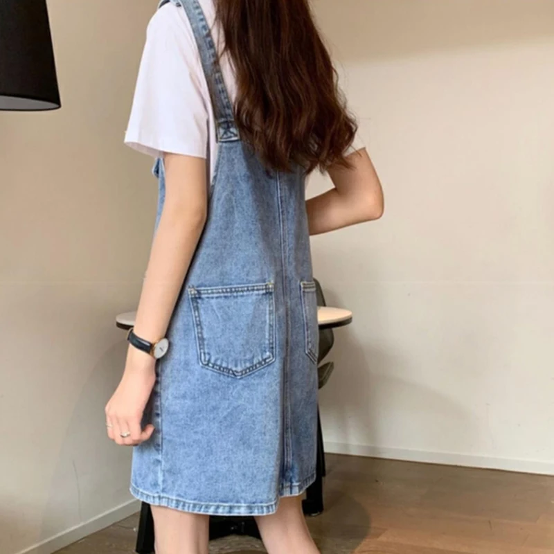 Rimocy Sommer Denim Gesamt Kleid für Frauen 2025, Taschen, Ärmellose Jeans Kleider Frau Koreanische verlieren Spaghetti Gurt Kleid Mujer