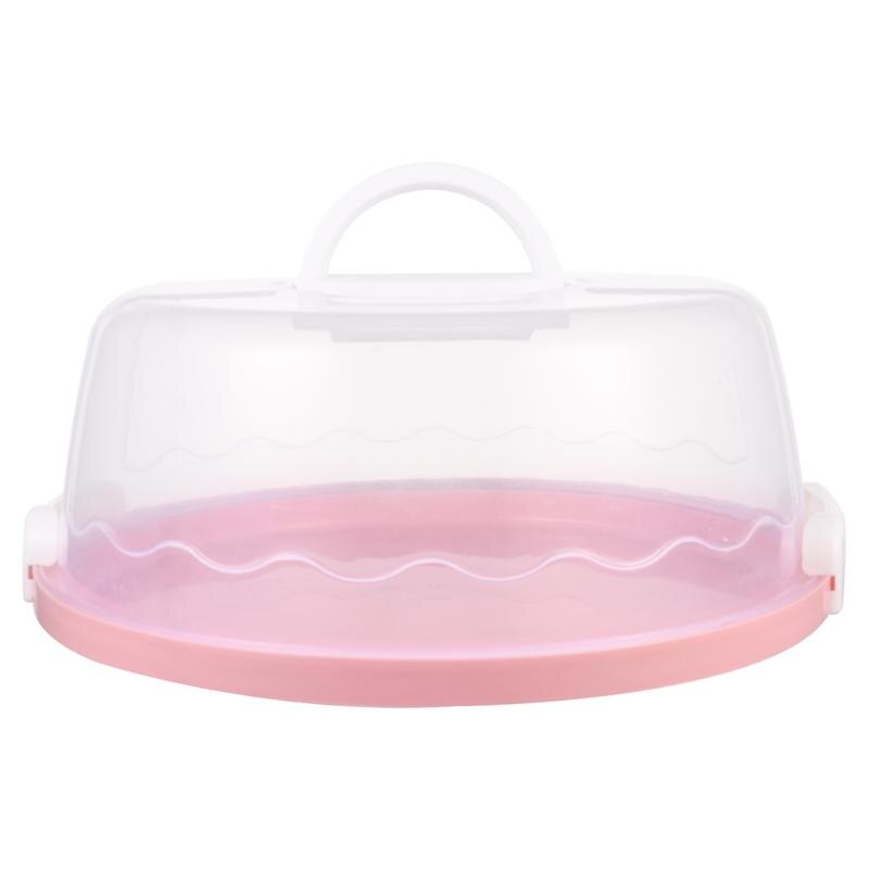10 Inch Portable Plastic Round Cake Box Handheld Sealed Packing Box Cupcake Dessert Container Case Birthday Food Cover: Pink