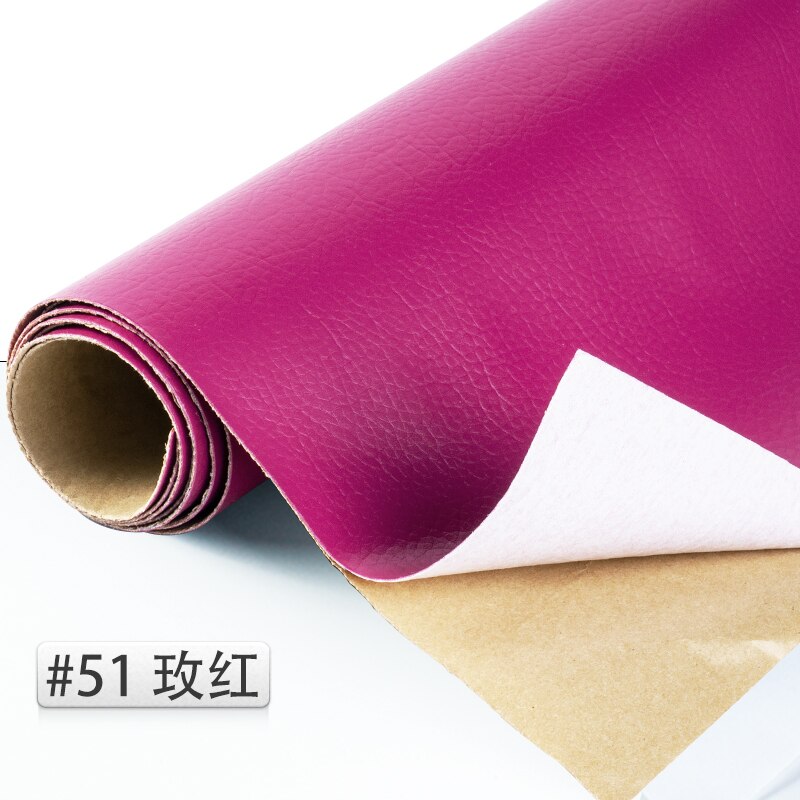 50*138cm Reliëf Lijm Lederen litchi PU Leer Stof Terug Lijm Kunstmatige Synthetisch Leer Stoffen DIY Bag Bank materiaal Effen gekleurd kunstleer kunstleer stof naaien DIY tas schoenen materiaal: 51 Rose Red
