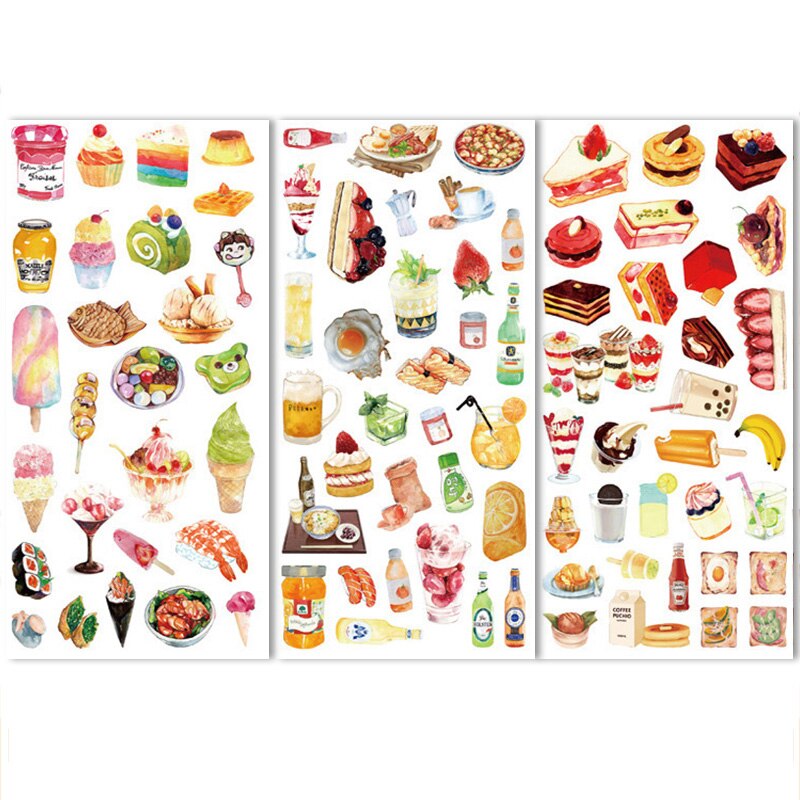 3Sheets Dessert Cake Stationery Stickers Food Gourmet Travel Cute Decorative Stickers Set Scrapbooking Diary Planner DIY Phone
