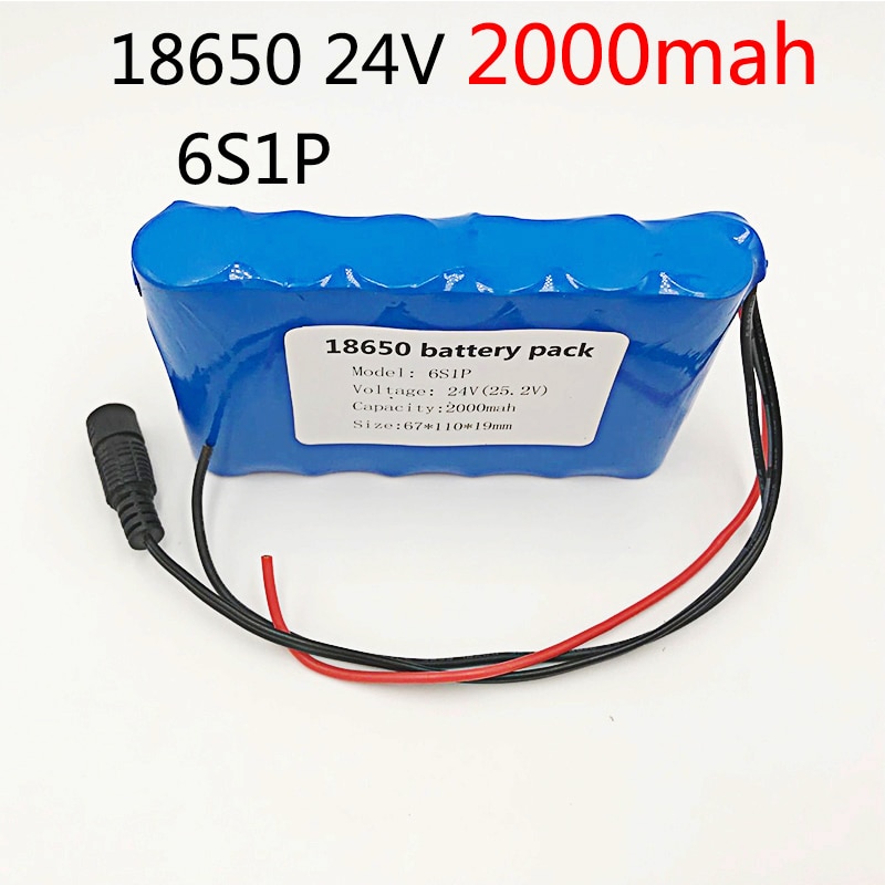 6S1P 18650 Battery Pack DC 24V 25.2V2000mah 24V Rechargeable Battery for Small Motor Motors / LED Strip Protection