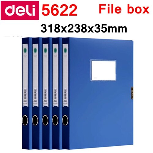 5PCS/LOT Deli 5622 5623 A4 file box documents box file case with Plush clasp 35mm 50mm Color blue & black: 5622-Blue-35mm
