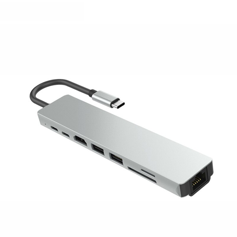 8 in 1 USB-C di Tipo Hub-C Multiporta Adattatore Gigabit Lettore di Schede Porta 4K HDMI per il Computer Portatile