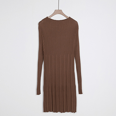 Knit Sweater Dress Women Autumn Winter Solid Stand Collar Long Sleeve Knitted Dress Sweater Vestidos Women Clothing: Brown