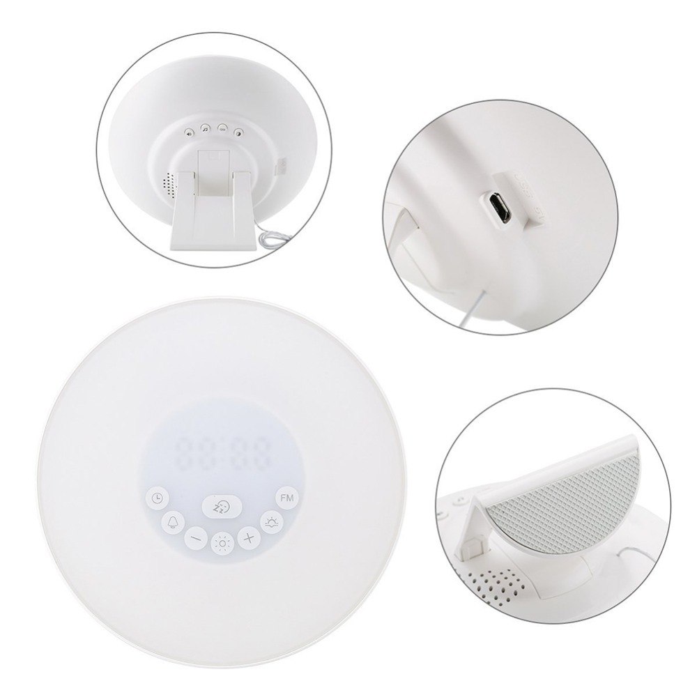 Sunrise Alarm Clock Wake Up Colorful Light Simulation Digital Alarm Clock Nature Sounds FM Radio Snooze Function Touch Control