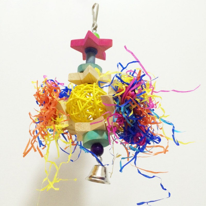 Juguetes Para aves caseras, juguetes para mascotas, loro, juguetes para masticar, estrella de cinco puntas, Bola de ratán Natural, juguete, jaula para pájaros, suministros de decoración de Color al azar
