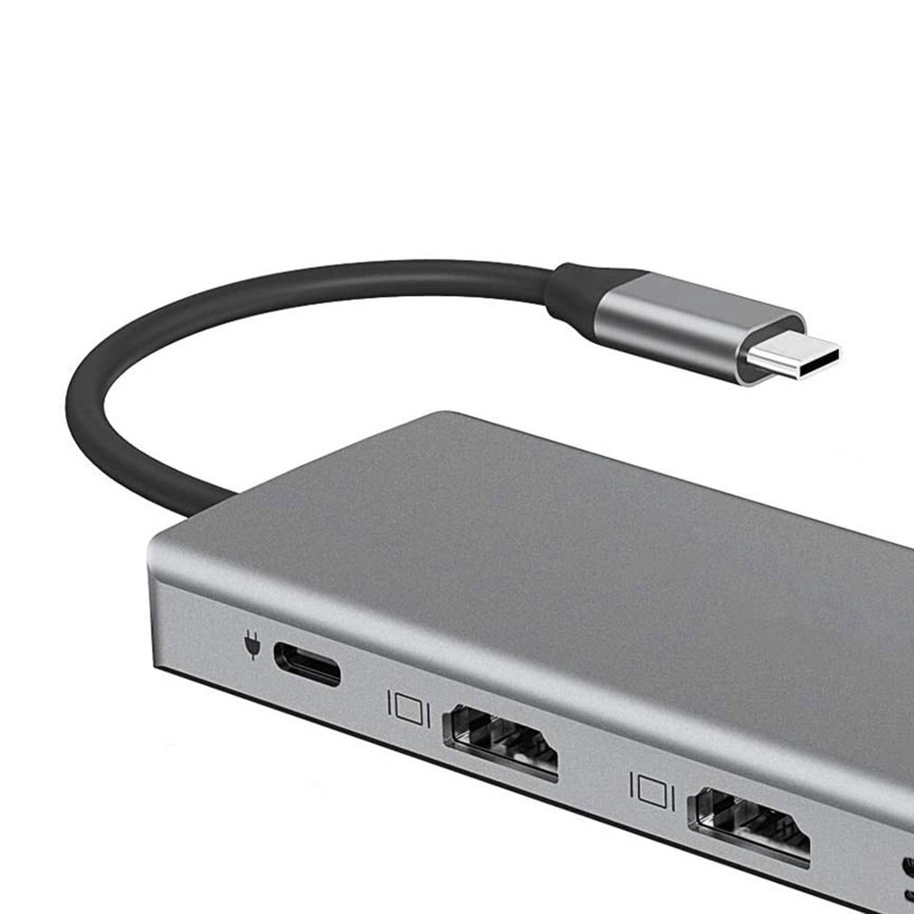 12 in usb type c dockingstation met dubbele 4k hdmi usb 3.0 usb 2.0 pd oplaad 3.5mm  rj45 aansluiting 1 dubbele tf/sd kaartsleuf usb