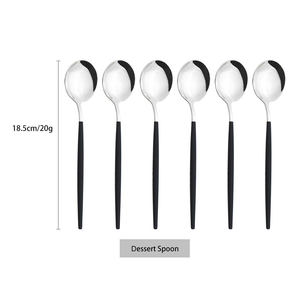 6Pcs/Set Stainless Steel Dinnerware Colorful Dessert Spoon Cutlery Set Dinner Spoon Coffee Spoons Tableware Kitchen Silverware: Black Silver