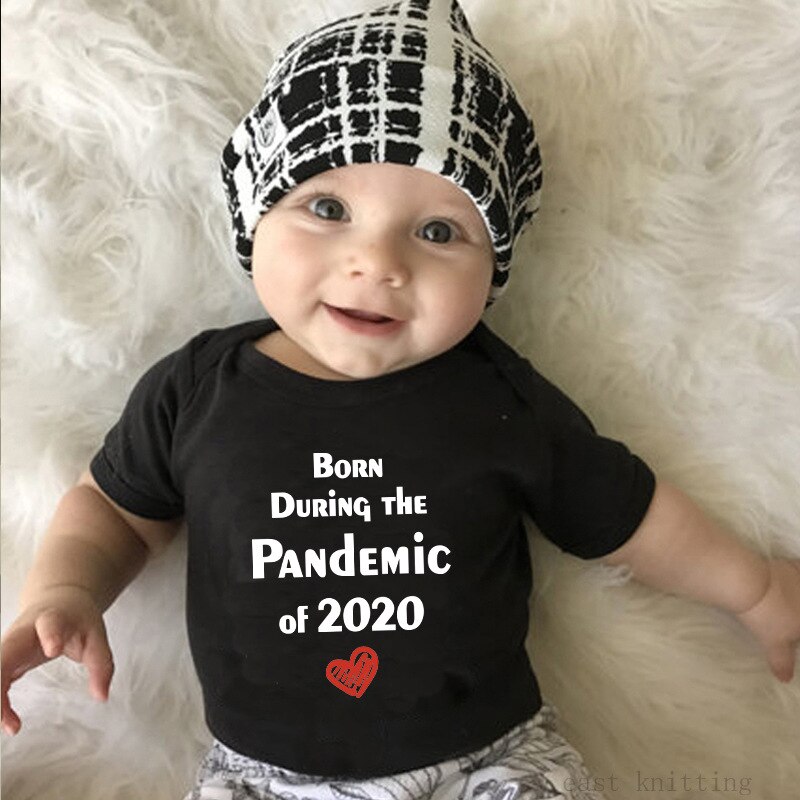 Bébé été tenue col rond manches courtes body avec pandémie de impression pour enfant en bas âge garçons filles 0-12 mois