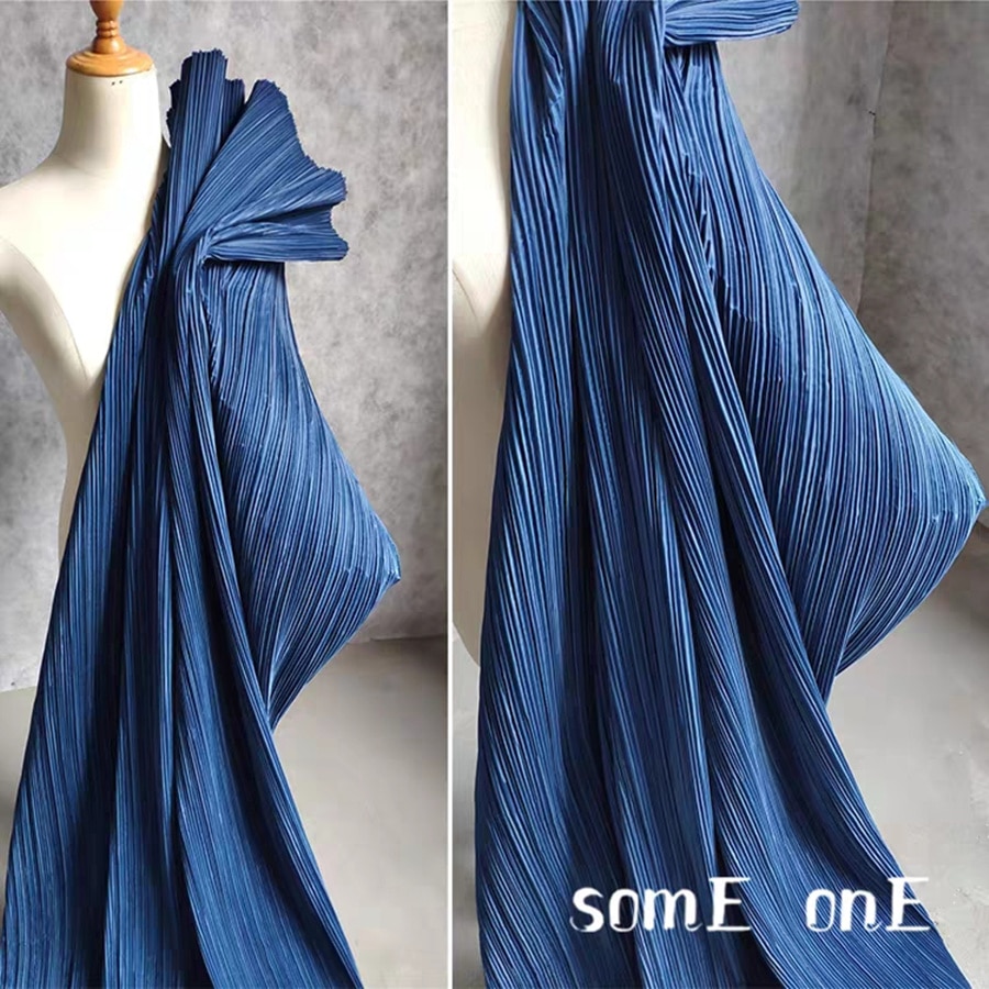 Stift plisseret stof blå miyake stil folder diy bazin riche bukser tøj kjole imitation bomuld linned stof 50*150cm