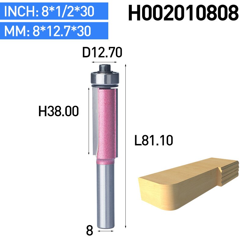 Huhao 1pc 8mm -skaft træbearbejdningsfræser med flush trim fræser til industrielt træ fræsere med lejefræser: H02010808