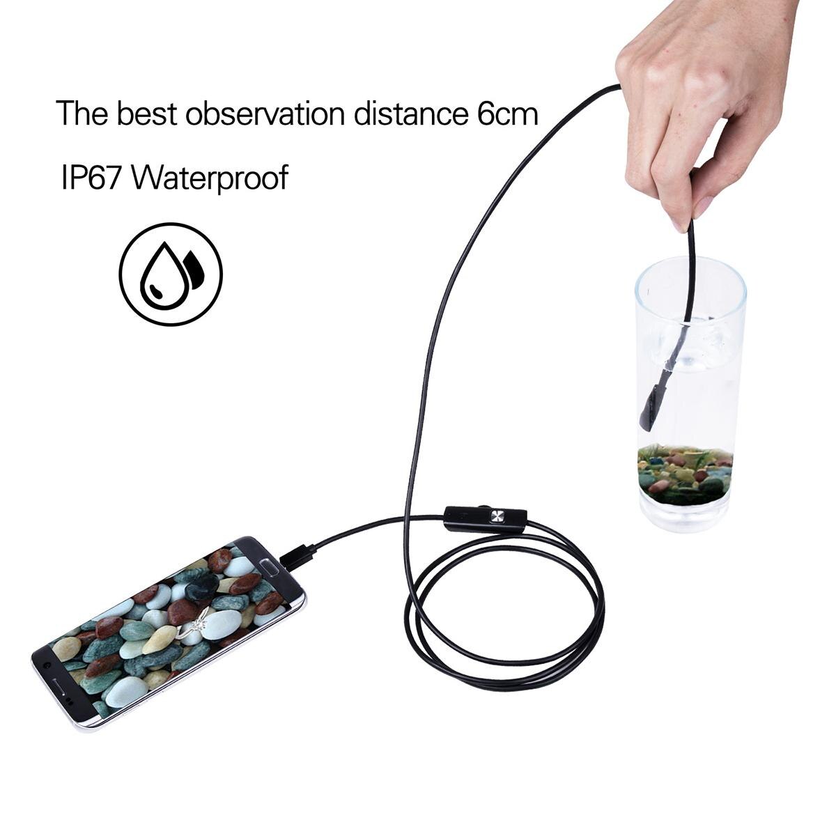 Adjustable 7mm Endoscope Camera Flexible IP67 Waterproof Micro USB Inspection Borescope Camera for Android PC Notebook 6LED
