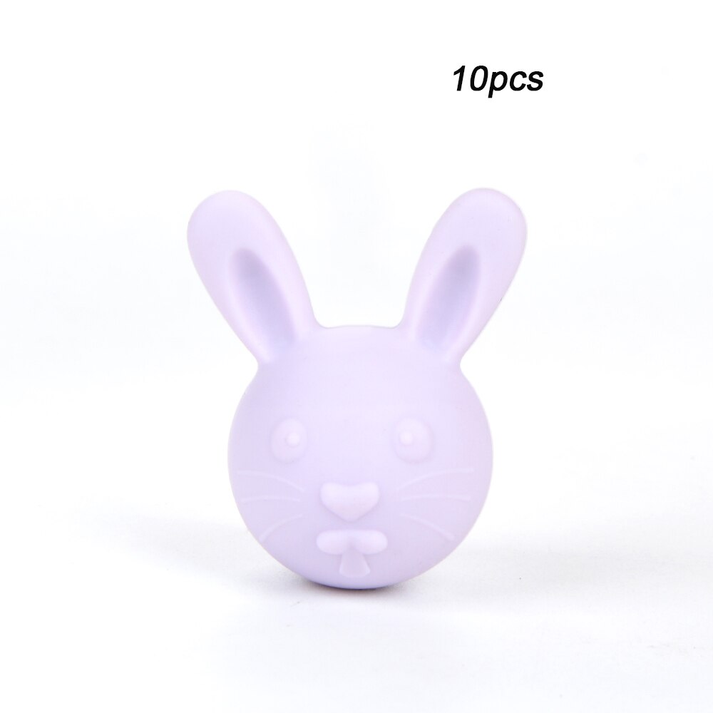 LOFCA 10 sztuk królik koraliki ząbkowanie silikonowe bpa-free Baby gryzaki zwierząt króliczki kulki silikonowe dla naszyjnik opieka stomatologiczna: lavender fog