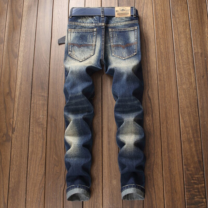 Heren jeans denim retro slim-fit rechte gaten krassen tij heren broeken lang casual grote maten broeken