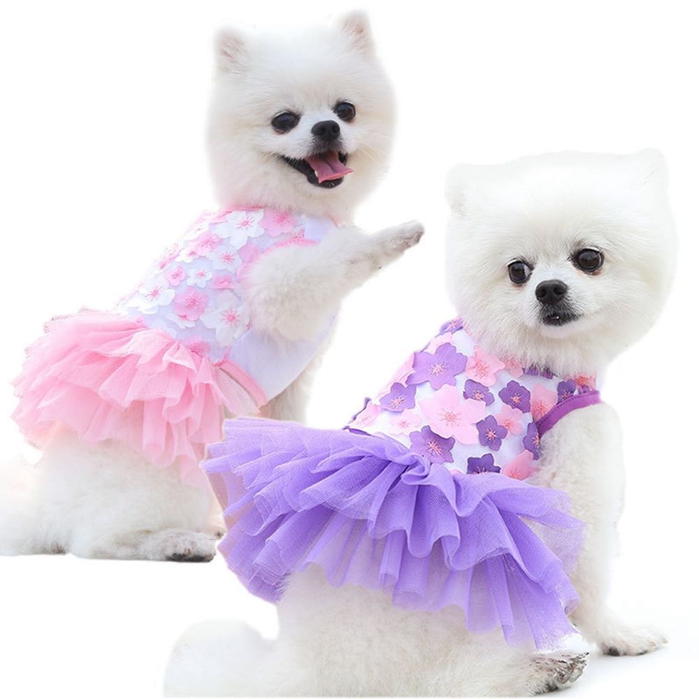 Sweet Lovely Dog Dress Flowers Lace Chiffon Dog Skirts Spring Summer Puppy Clothes Party Birthday Wedding Dress