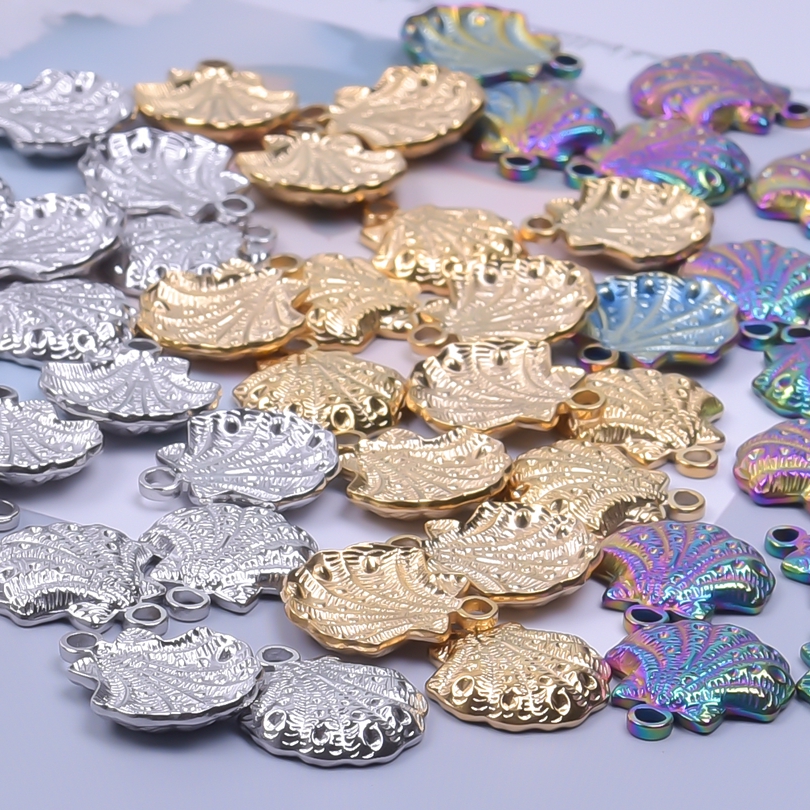 Colgante de acero inoxidable para la fabricación de joyas, dijes de animales marinos, concha, estrella de mar, Tortuga, tiburón, mariposa, Color dorado, 5 unidades por lote