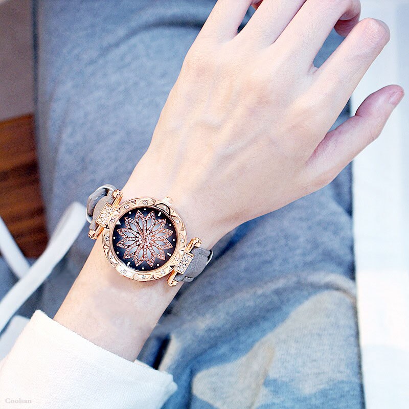 Luxury Women Watches Bracelet set Starry Sky Ladies Bracelet Watch Casual Leather Quartz Wristwatch Clock Relogio Feminino: Gray