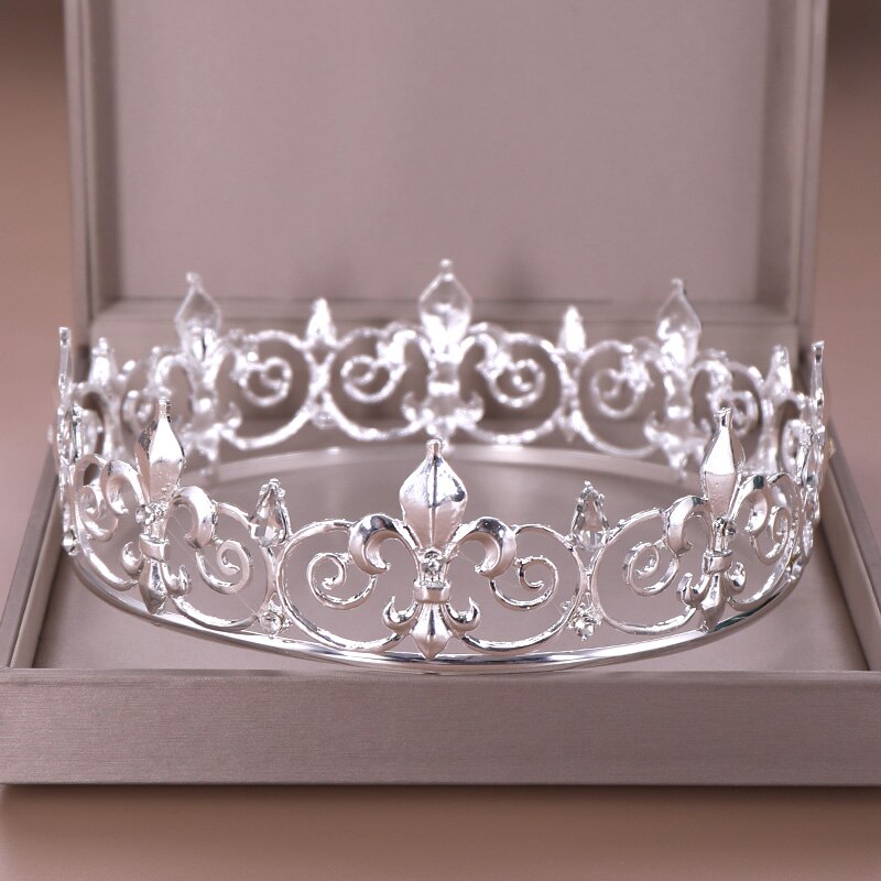 AiliBride or rond couronne roi reine mariage diadème mariée casque hommes fête cristal cheveux bijoux mariage cheveux accessoires: Argent