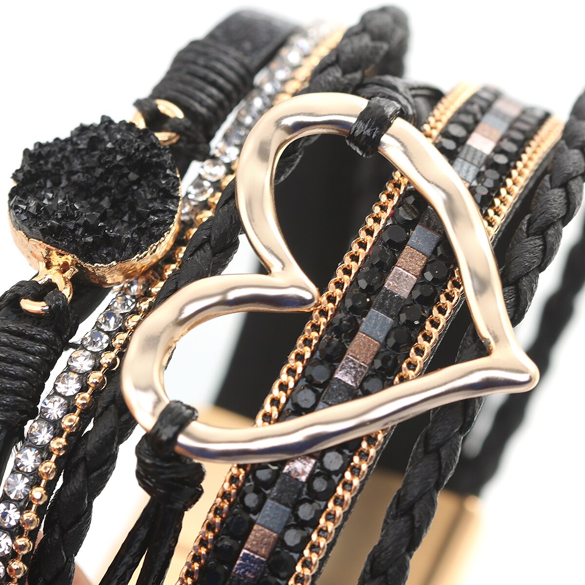 ALLYES braccialetti in pelle con ciondolo a forma di cuore in metallo per donna moda bohemien con strass in resina bracciale avvolgente bracciale coppia gioielli