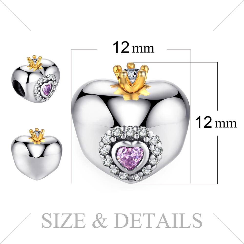 JewelryPalace Crown Heart 925 Sterling Silver Beads Charms Silver 925 Original For Bracelet Silver 925 original Jewelry Making