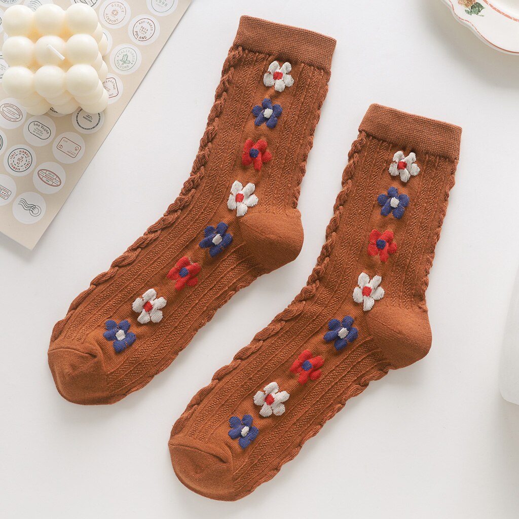 Women Autumn Winter Socks Ladies Knitting Flowers Happy Female Socks Casual Sox: CO