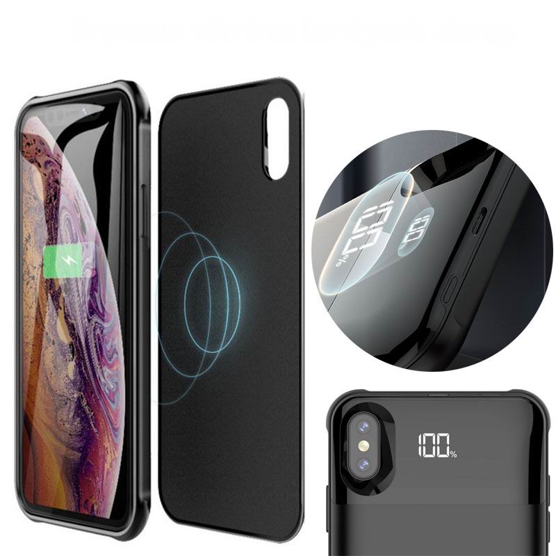 Funda de batería de carga para iPhone X XS XR XS Max, carcasa de batería de carga inalámbrica separada, carcasa de cargador de batería, pantalla Digital LED