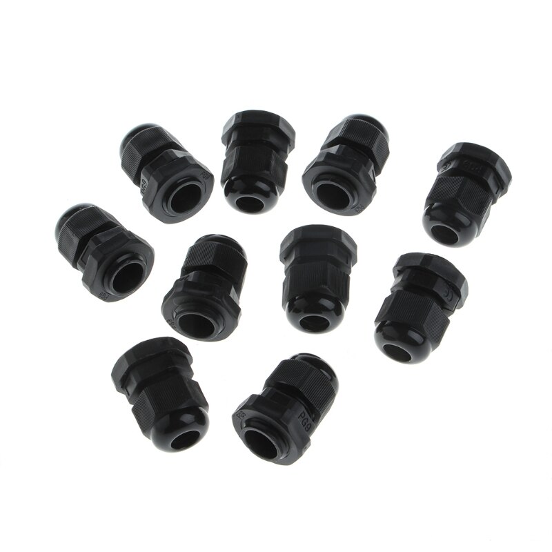 10 stk kabelgjennomføring  pg9 plast vanntett justerbar 3.5 - 8mm skjøter med pakning  m17e: Svart