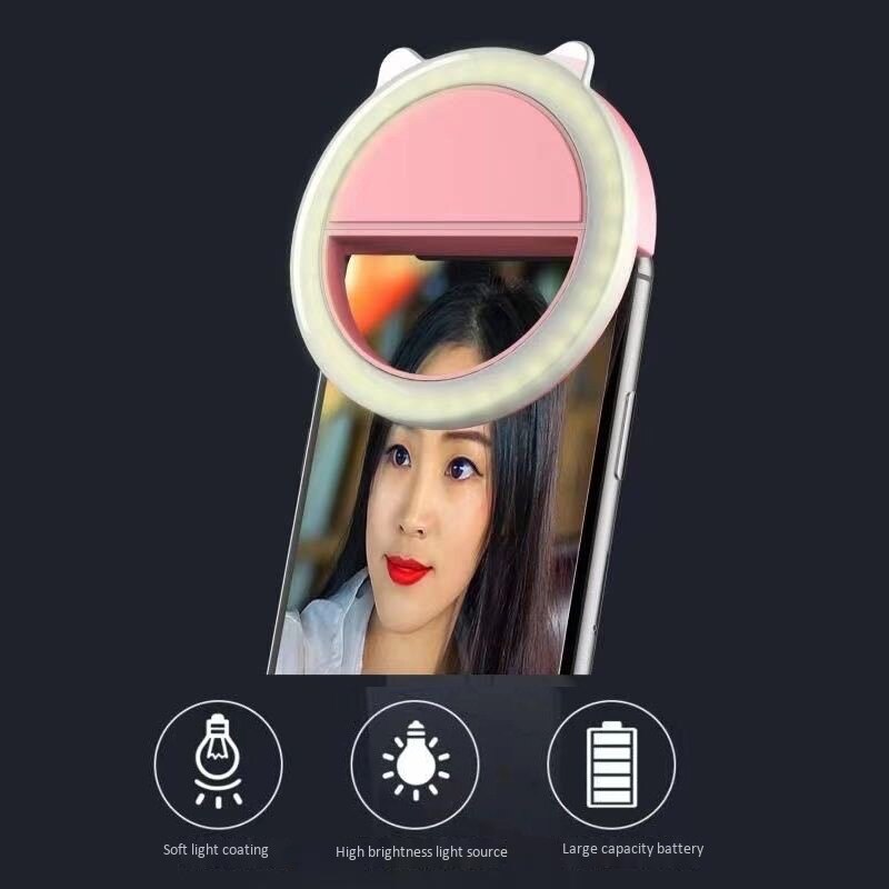 Led Kat Oor Selfie Ring Licht Mobiele Telefoon Flash Lens Schoonheid Vullen Licht Lamp Draagbare Clip Voor Foto Camera