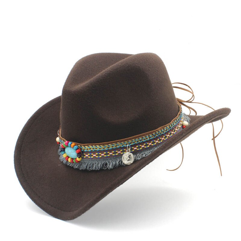 Barneull hule western cowboy lue dusk belte barn jente jazz cowgirl sombrero cap størrelse 52-54cm i 4-8 år: Kaffe