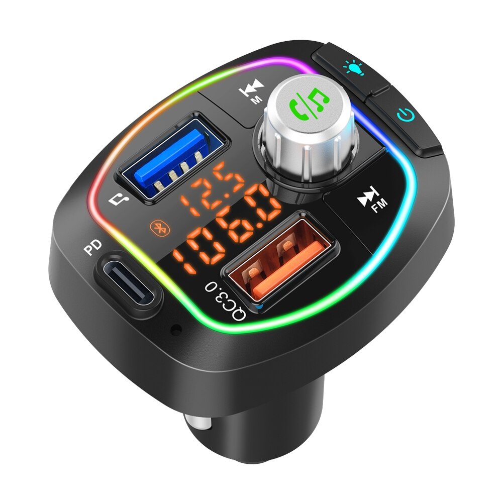 Car Bluetooth 5,0, transmisor inalámbrico de FM, con USB Dual, salida PD3.0, compatible con USB y tarjeta TF, reproductor MP3 BC66