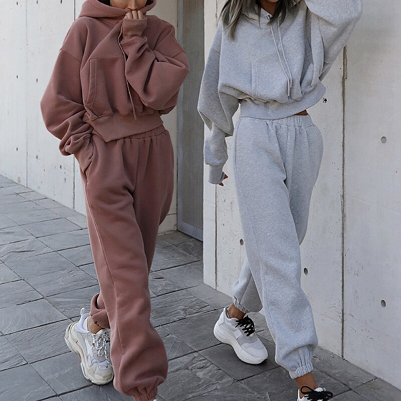 conjunto de dos piezas para mujeres trajes de Otoño de chándal de las mujeres de gran tamaño Sudadera con capucha y Pantalones de deporte Casual de invierno traje de 2 piezas conjunto de mujer