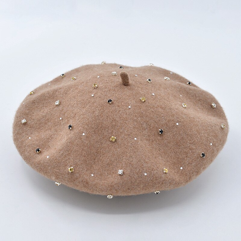 Cokk hand sy ull basker kvinnor hatt höst vinter strass basker mössa hatt kvinnlig koreansk målare mössa boina gorras vintage