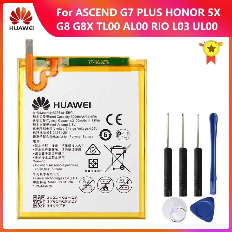 Huawei Echt Batterij HB396481EBC Voor Huawei Honor Y 6II 5X G8 G8X Rio L03 Ascend G7 Plus CAM-AL/Ul/TL00/H L03 CAM-L21 L23 L32