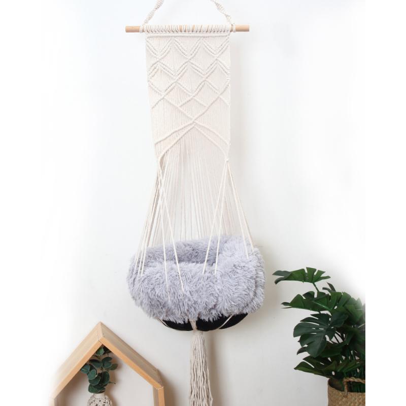 Handwoven Tapestry Wall Hanging Macrame Pet Cat Hammock Bed Swing Cage Cat Dog Bed HouseTassel Hanging Sleep Chair Seat Bed