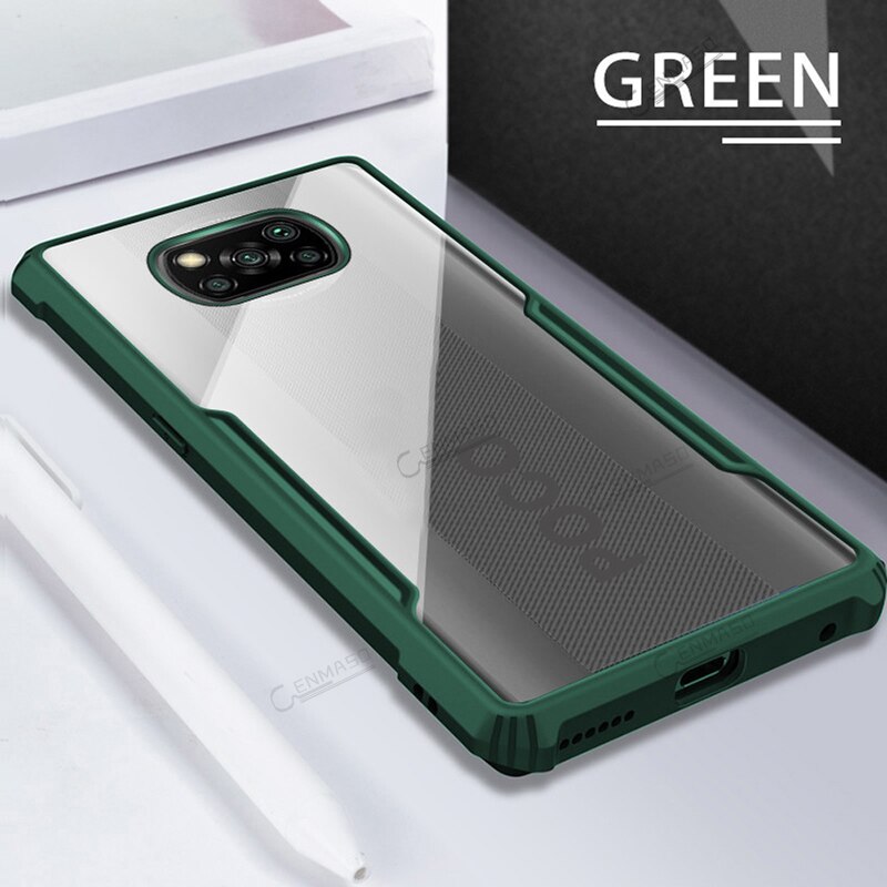 Capa for Poco X3 Case for Xiaomi Poco X3 Nfc CAse for Pocophone X3 X2 Cover Transparent Clear Back Case Shockproof Protect Funda: For Poco X3 NFC / Green