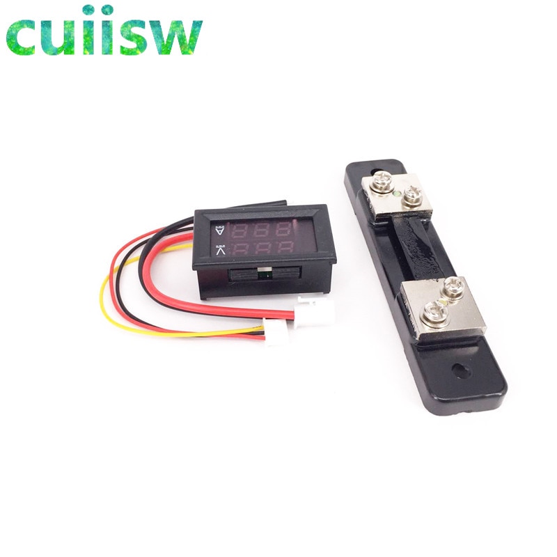 For 0-100V/50A Red Blue Digital Voltmeter Ammeter 2in1 DC Volt Amp Meter W/ Shunt