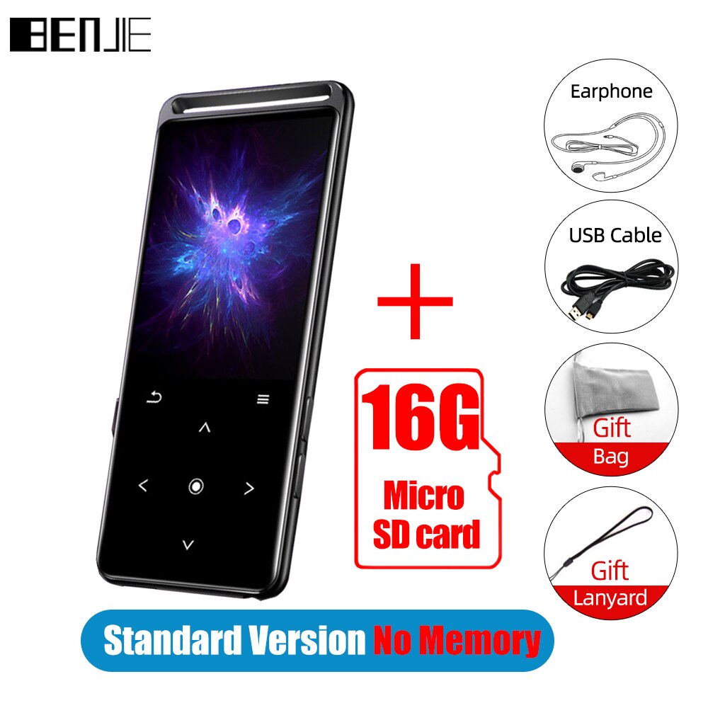 Benjie Mini Hifi Spelers Met Bluetooth 5.0 Smart Touch Screen Audio Muziekspeler Draagbare Fm Radio Ebook Voice Recorder Walkman: Add 16G TF Card