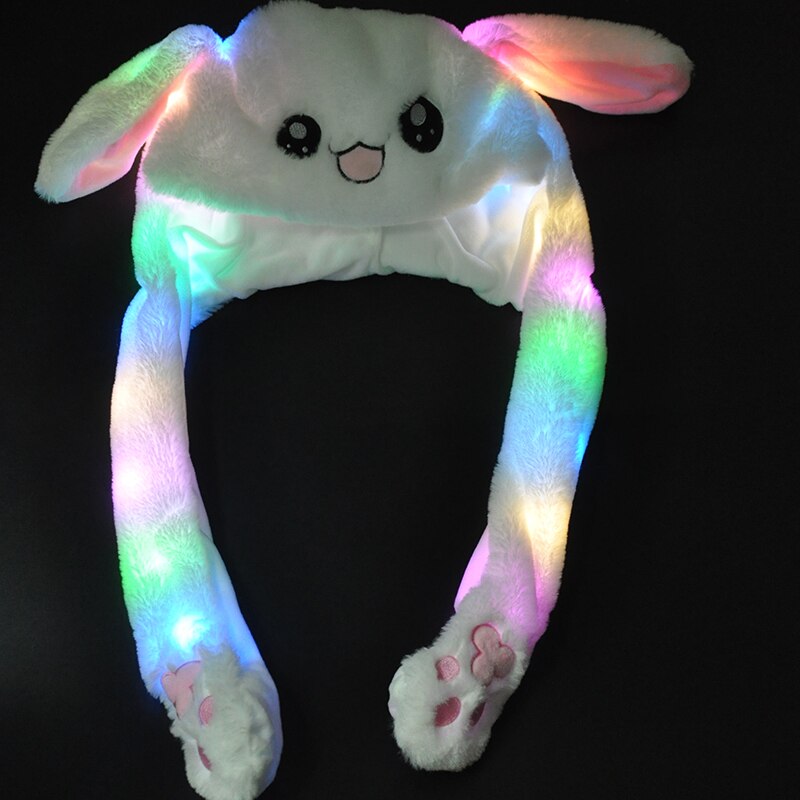 Konijn Hoed Met Bewegende Oren Bunny Hoed Oren Warm Pluche Zoete Leuke Airbag Cap: white with glowing