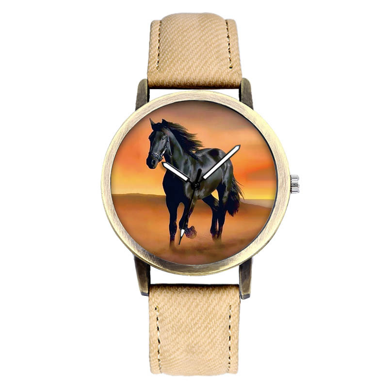 Klassisk hestekvarts armbåndsur læder mænd kvindercharm armbåndsur relogio masculino: Khaki