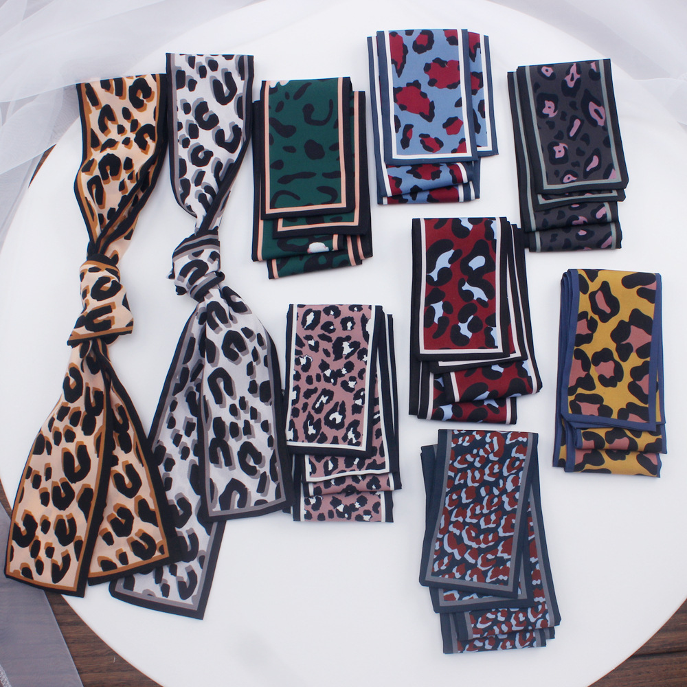 nueva bufanda con estampado de leopardo bufanda de mujer bufanda de seda flaca pequeña bolsa con asas cintas pañuelo para mujer