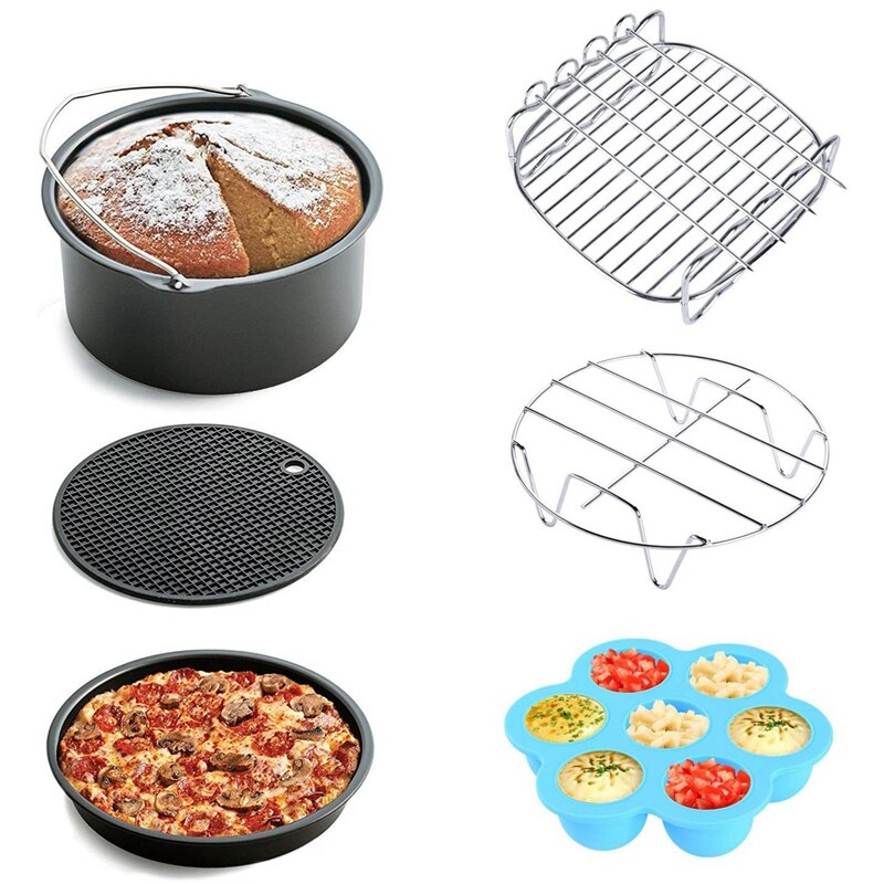 6Pcs Air Fryer Accessories for Gowise Phillips and Cozyna, Fit All 3.7QT - 5.3QT with 7 Inch Diameter: Default Title